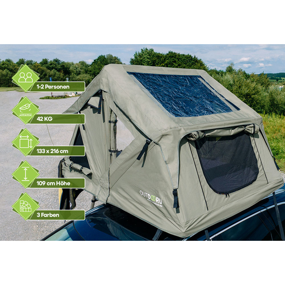 OutdoorU Compact 2 Pers daktent incl. dakraam - Khaki