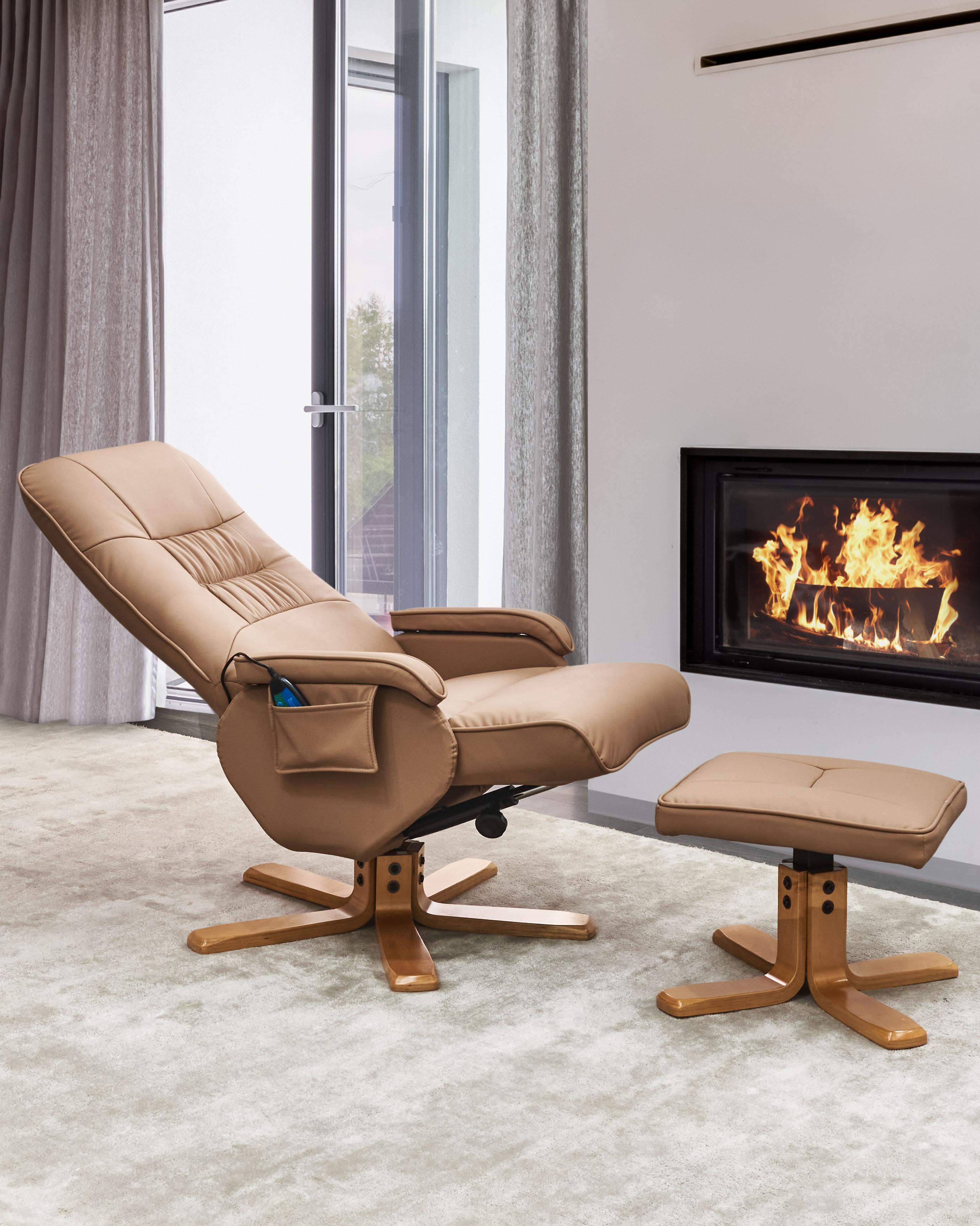Massagestoel RELAXPRO met voetenbank Kunstleer Lichtbruin