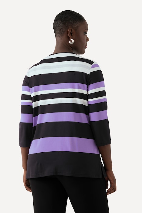 Shirt, Streifen, Metallic-Effekt, V-Ausschnitt, 3/4-Arm