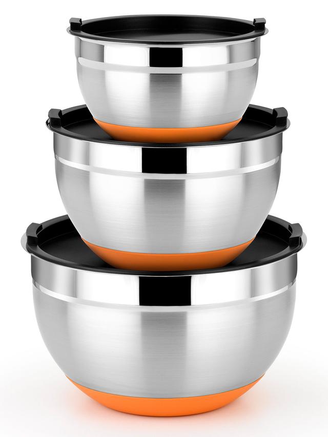 Edelstahlschüsseln mit Silikonboden und Deckel EFFICIENT-Serie, 3er-Set