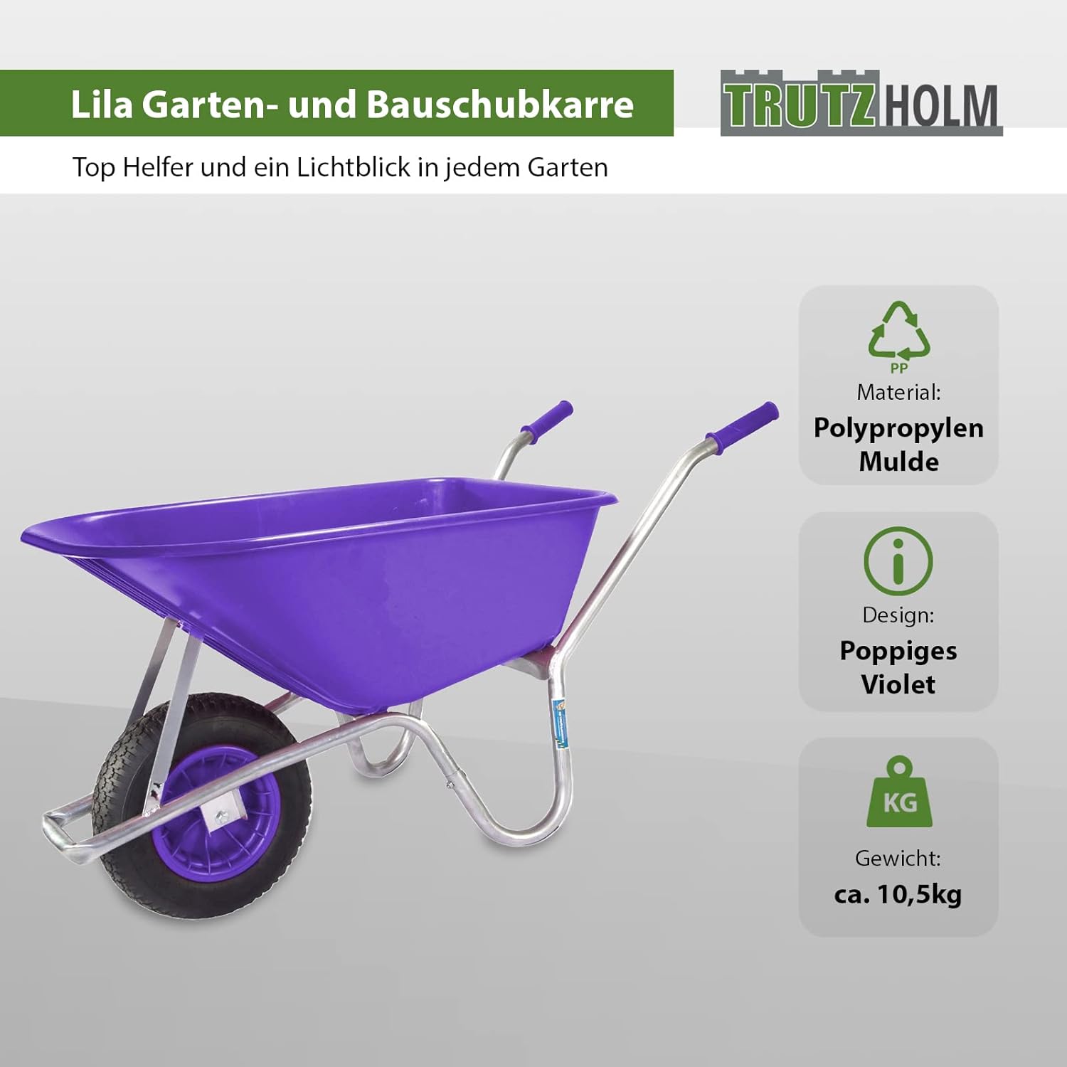 Schubkarre 250 kg Traglast 100 Liter Volumen Bauschubkarre Gartenschubkarre violett Schiebkarre Garten rostfrei verstärkter Rahmen mit Schutzbügel für Langlebigkeit