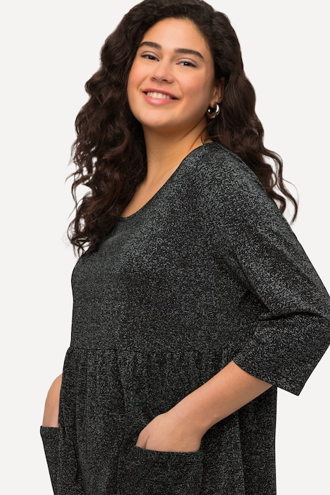 Longshirt, Metallic-Effekt, A-Linie, Rundhals, 3/4-Arm