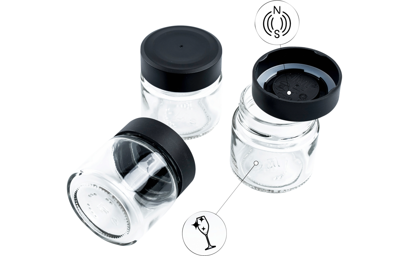 Silwy Feinkost-Magnetgläser BLACK & CLASSY 125 ml