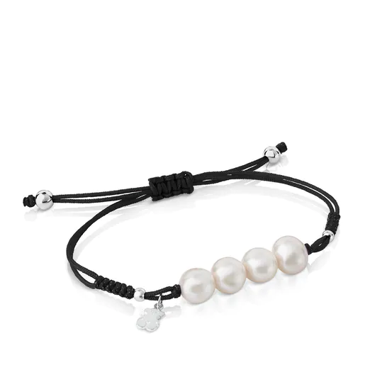 Pulseira TOUS Pearls com cordão preto, prata e pérolas