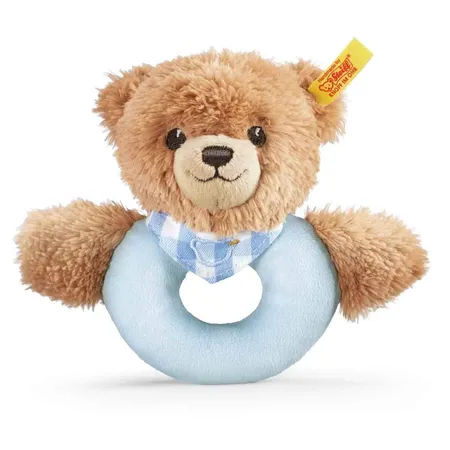 Steiff Schlaf Gut Bär Greifling mit Rassel, blau, 12 cm