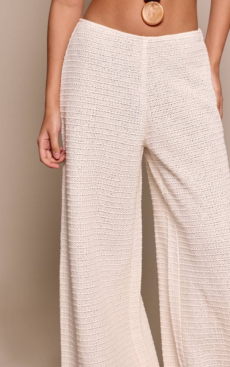 Crème Pantalon Droit À Taille Élastiquée En Crochet