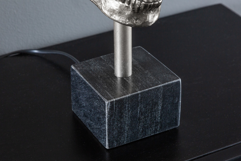 Extravagante Tischlampe SKULL 56cm schwarz silber Metall Totenkopf Skulptur Leuchte