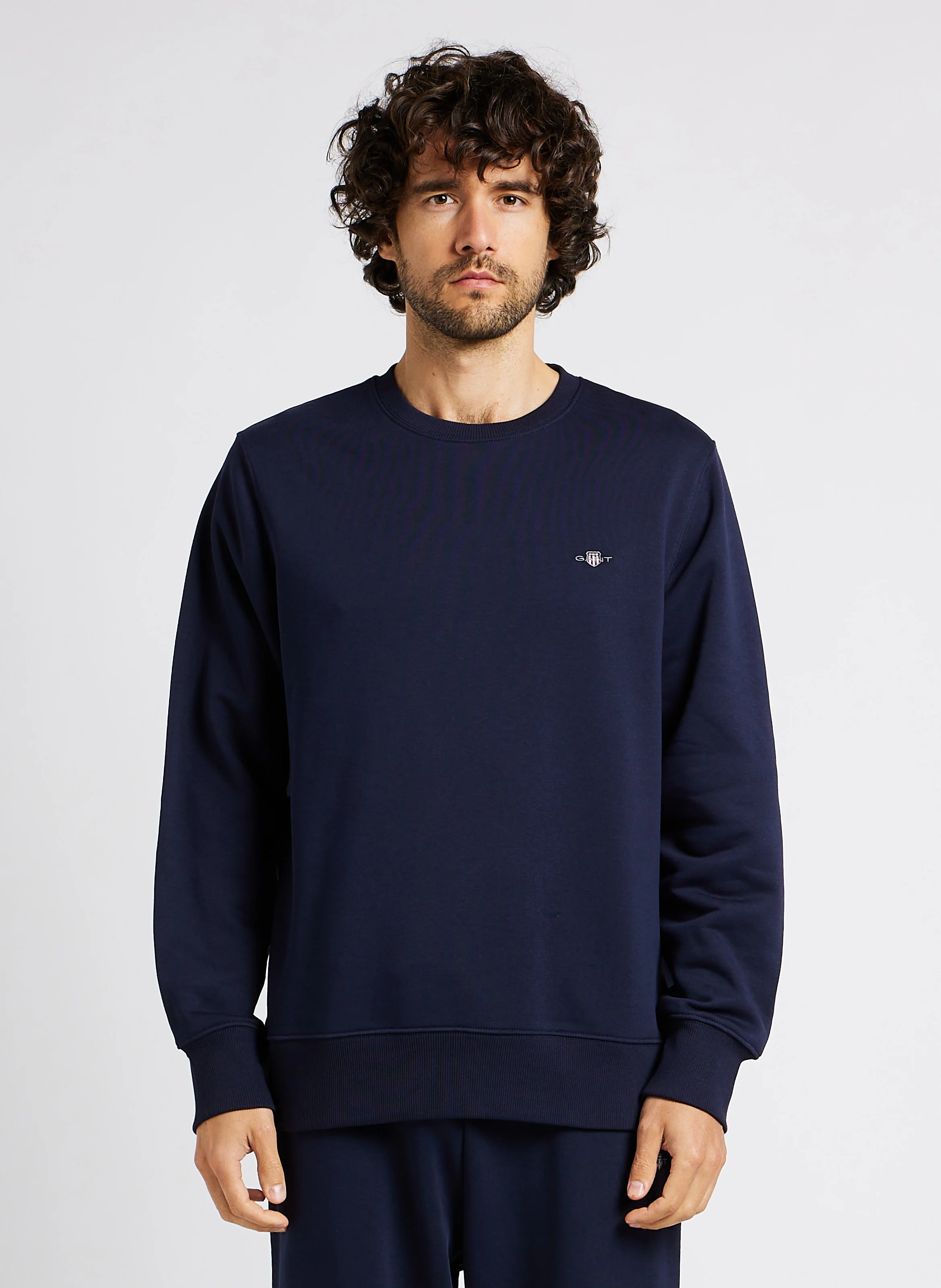 Sweatshirt col rond en coton mélangé| Bleu