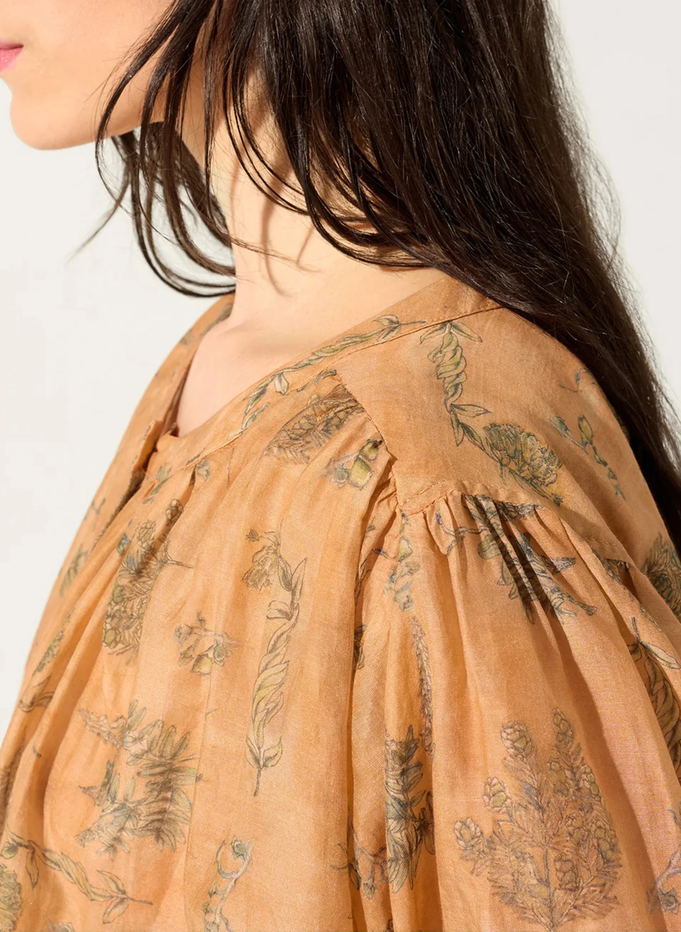 Blouse col rond en coton et soie | Orange