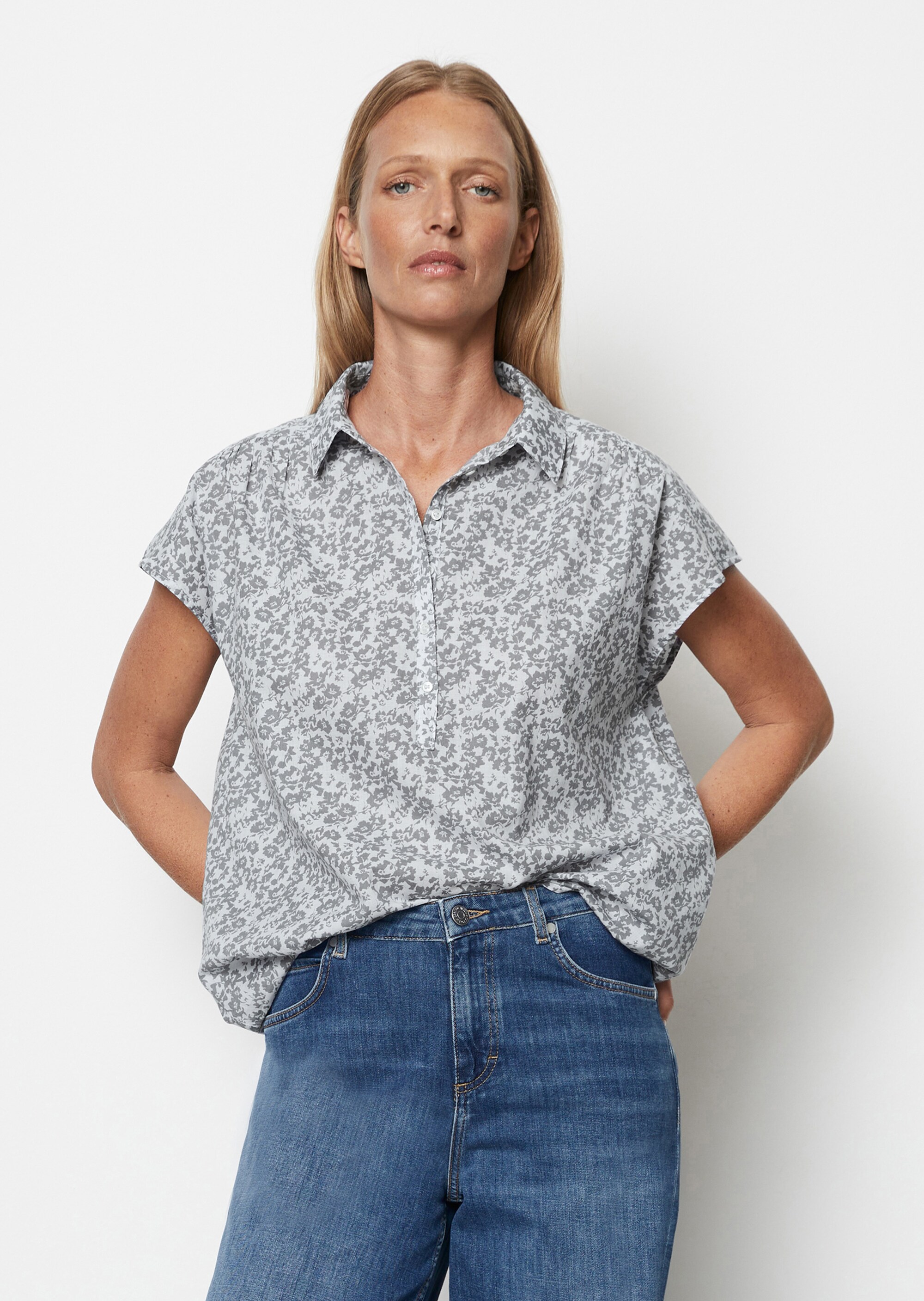 Kurzarm-Bluse regularaus Silky-Touch-Baumwolle