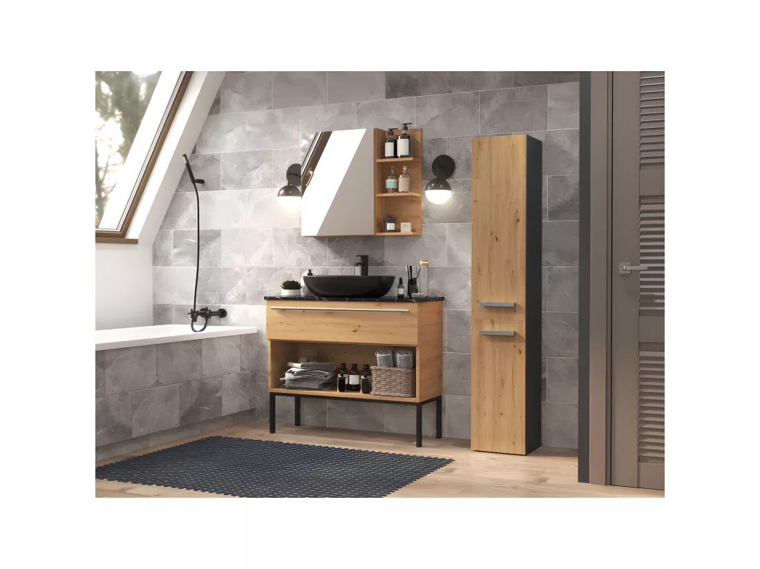 KOMMA - Meuble salle de bain 2 portes - 31x30x174 cm - Colonne rangement SDB