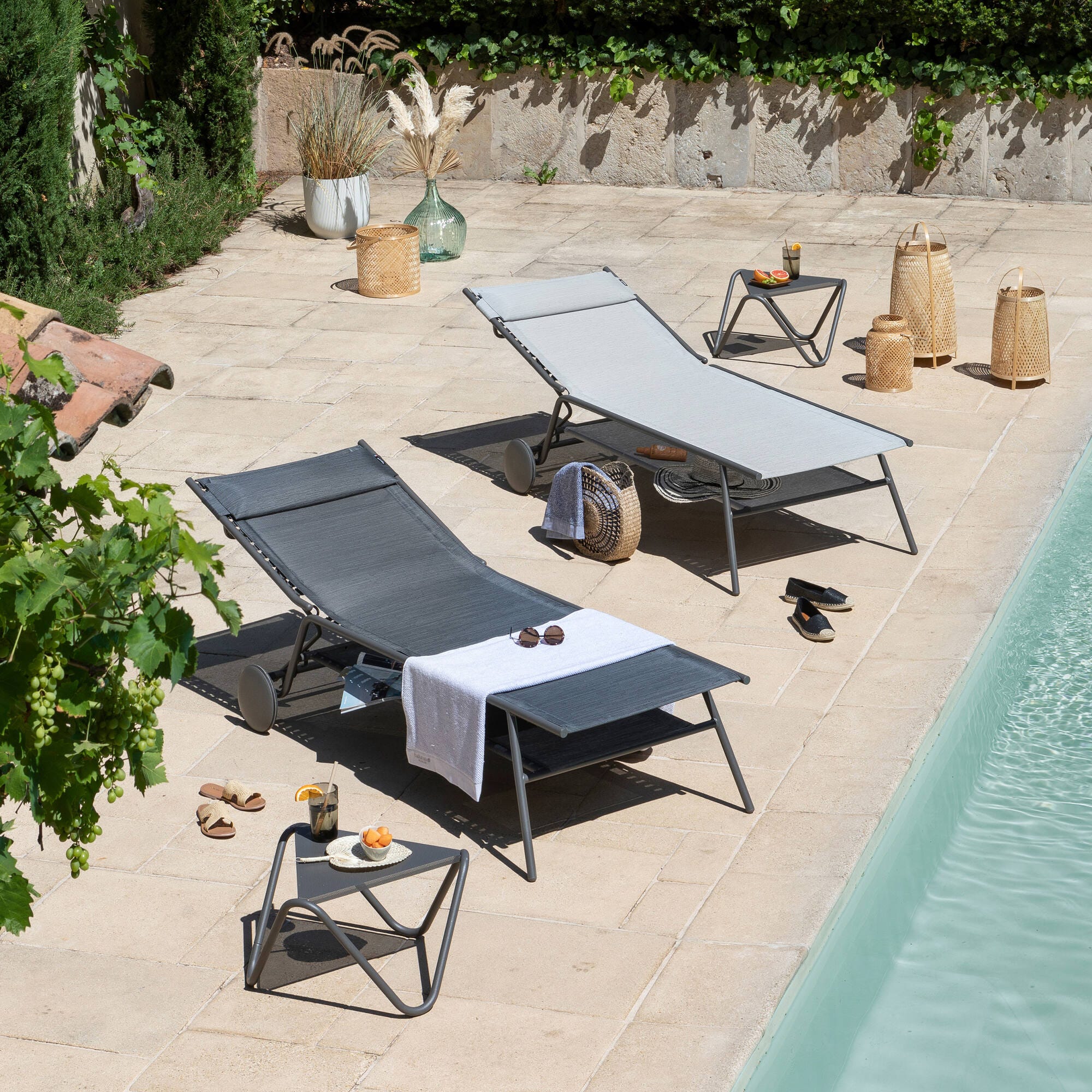 Hohe Sonnenliege Miami II Batyline® Duo Grau Obsidian