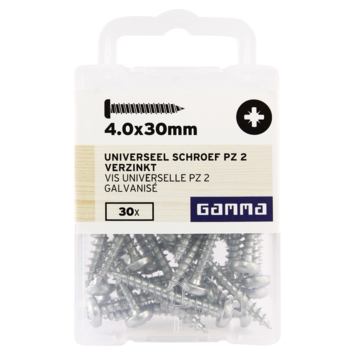 GAMMA schroef universeel cilinderkop verzinkt 4.0x30 mm 30 stuks