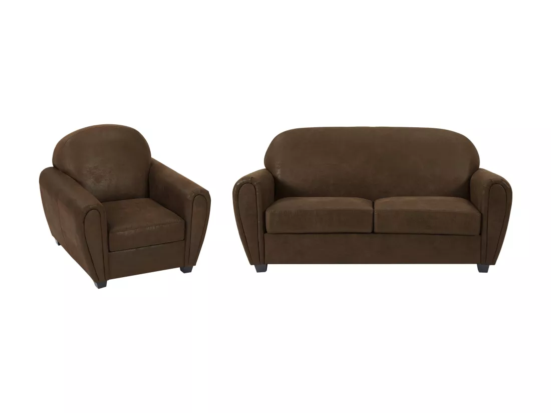 Canapé 3 places et un fauteuil en microfibre aspect cuir vieilli club VICTORY III