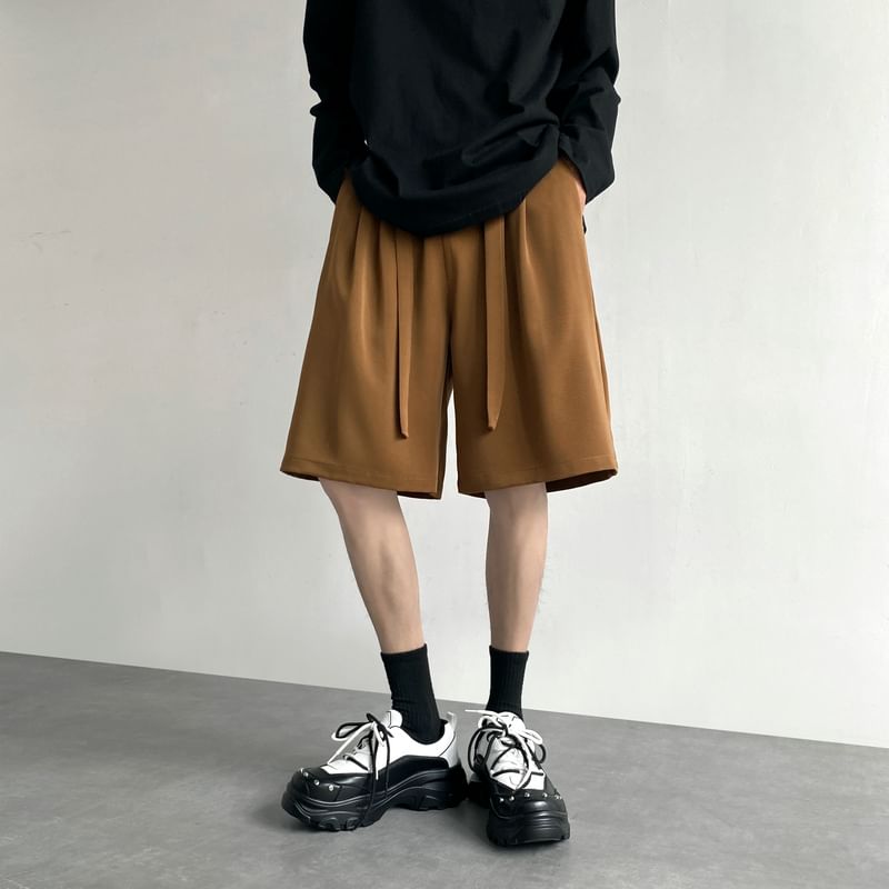 Breeson - Mid Rise Plain Wide Leg Shorts