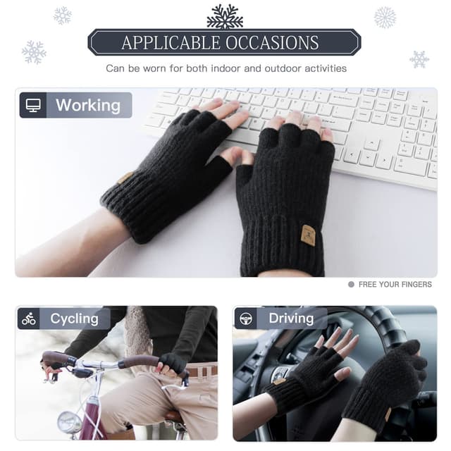 Halvfinger vinterhandsker Sort