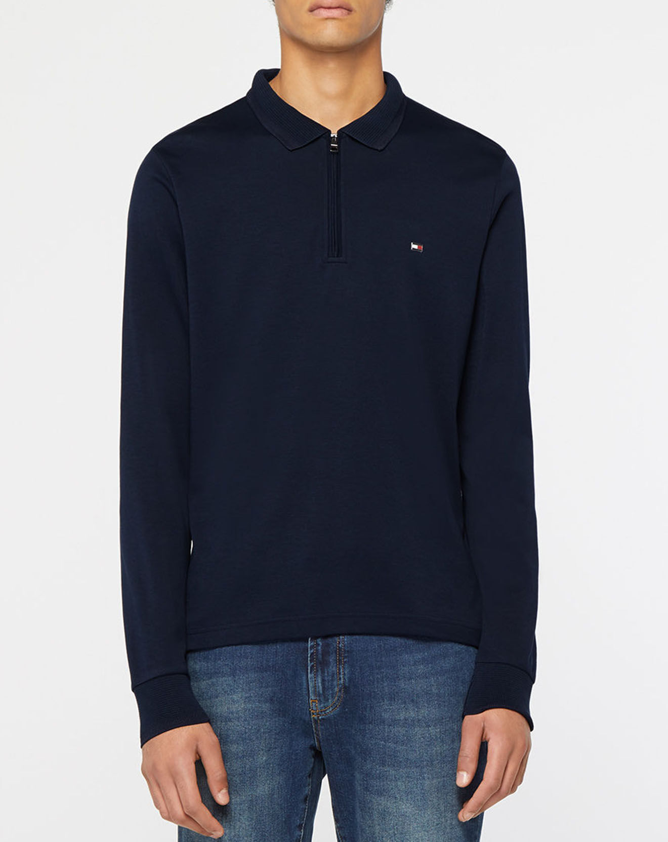 Tommy Hilfiger Polo Slim zippé Interlock bleu marine