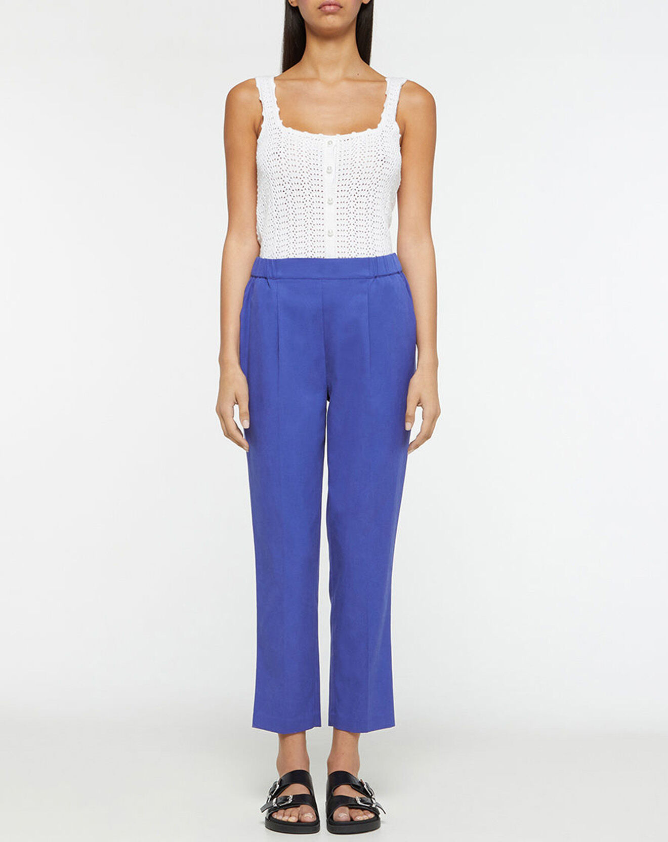 Galeries Lafayette Pantalon carotte Pink bleu foncé
