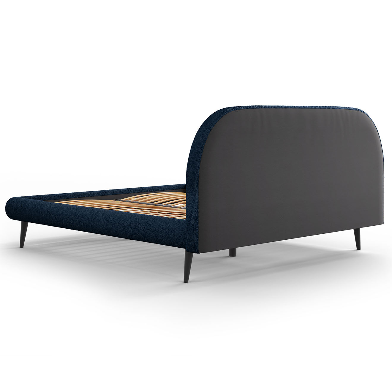 Maison Héritage Cadre avec tête de lit Maia velours bouclé bleu foncé - 180x200 cm