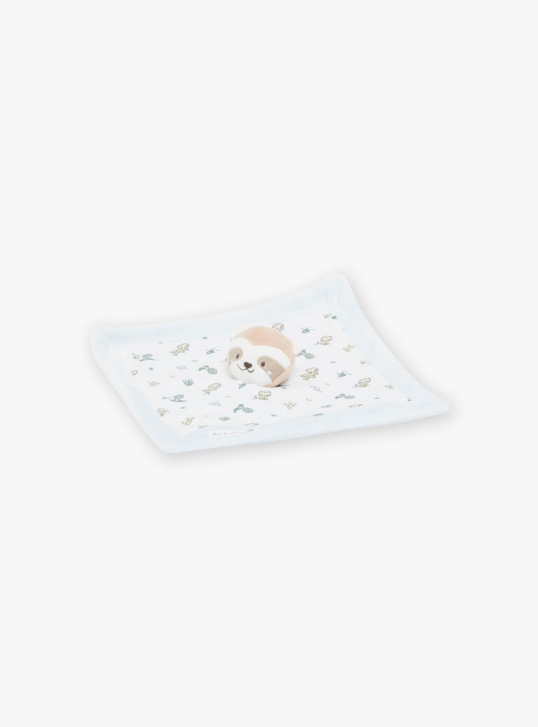 Doudou carré écru à animation 3D Paresseux