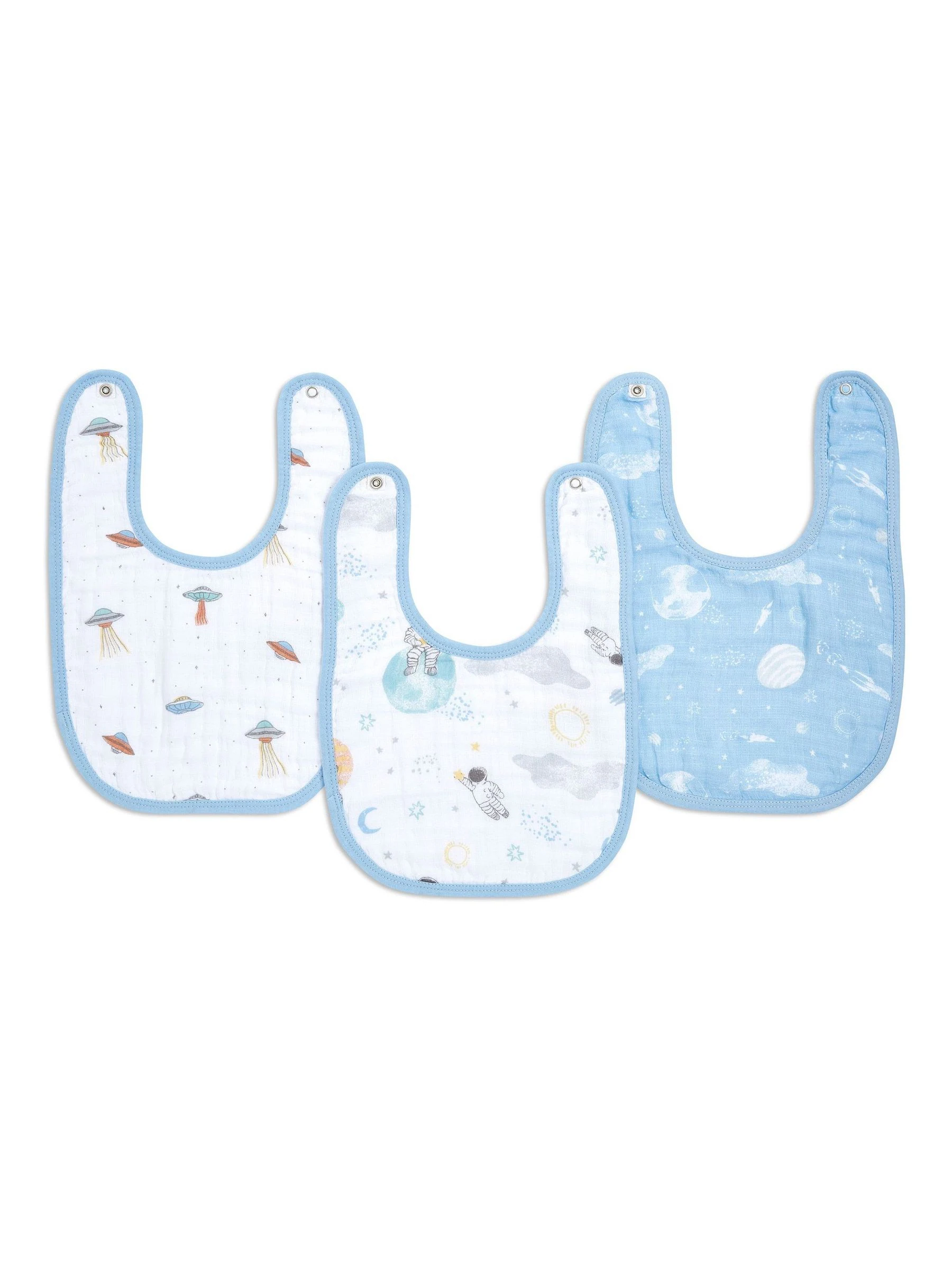 aden + anais Essentials Space Explorers 100% katoenen mousseline Baby slabbetjes met drukknopen 3 verpakking