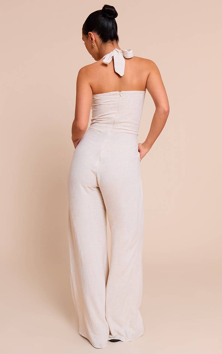 Naturel Combinaison Pantalon Large À Bandeau Effet Lin