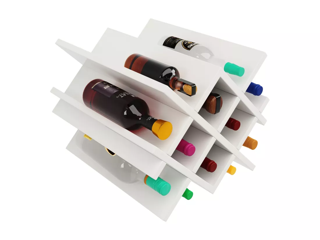 Ilot central de cuisine mobile avec 3 portes et 12 Porte-Bouteilles - Plateau extensible - 183x43(76)x92cm - Bois MDF - Blanc et naturel