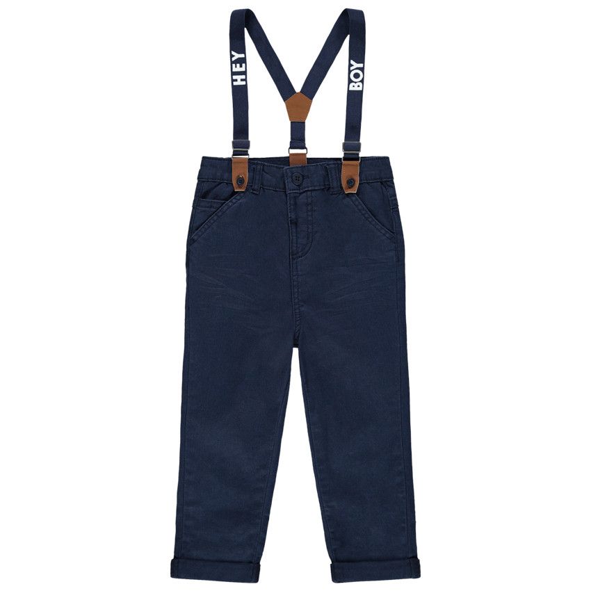 Pantalon droit uni à bretelles - Bleu marine