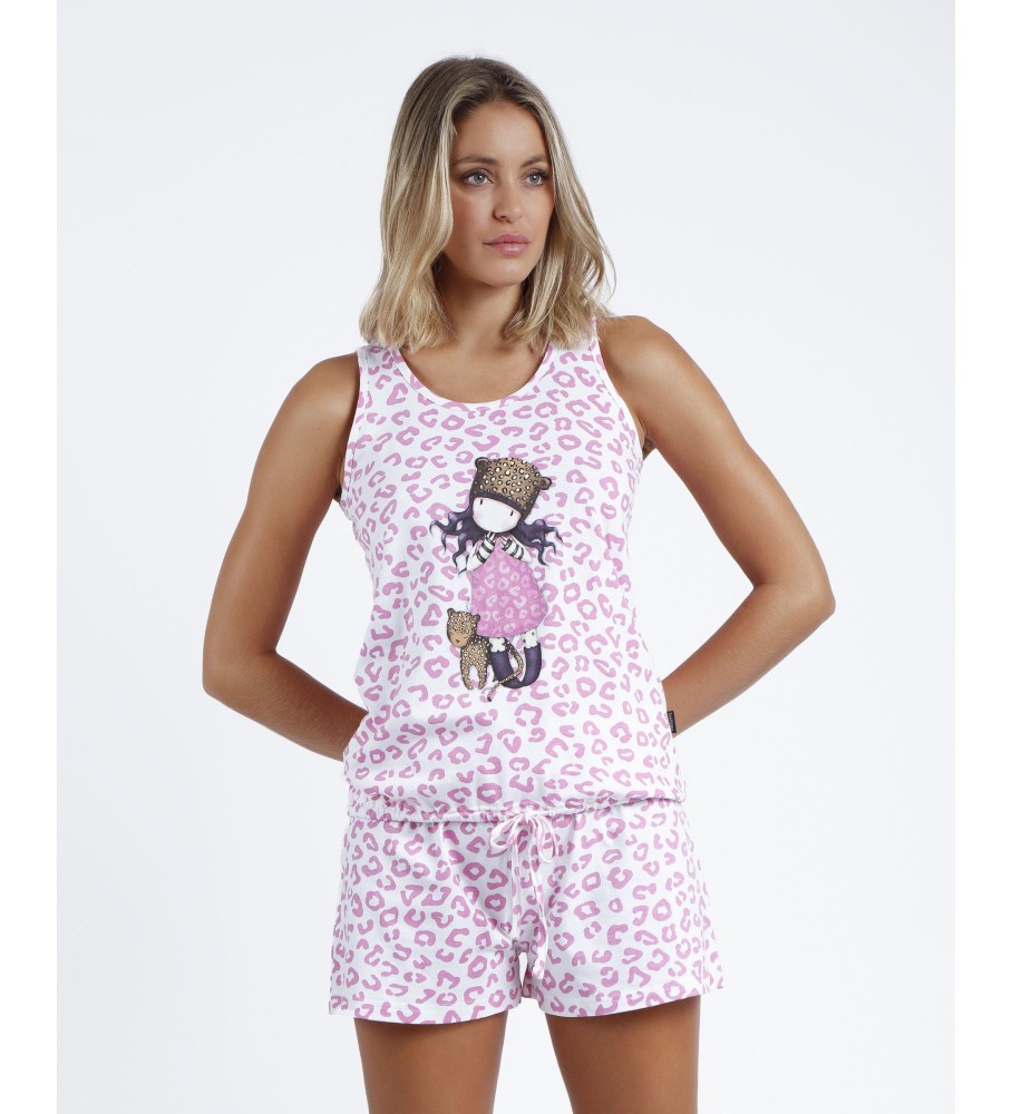 Pijama sem mangas Santoro Purrrrfect Love rosa