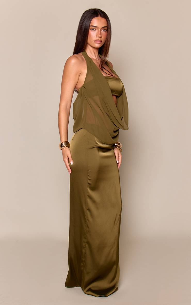Vert Olive Top Dos Nu En Mousseline Avec Drapé Extrême Et Encolure Licou - Ensemble Coordonné