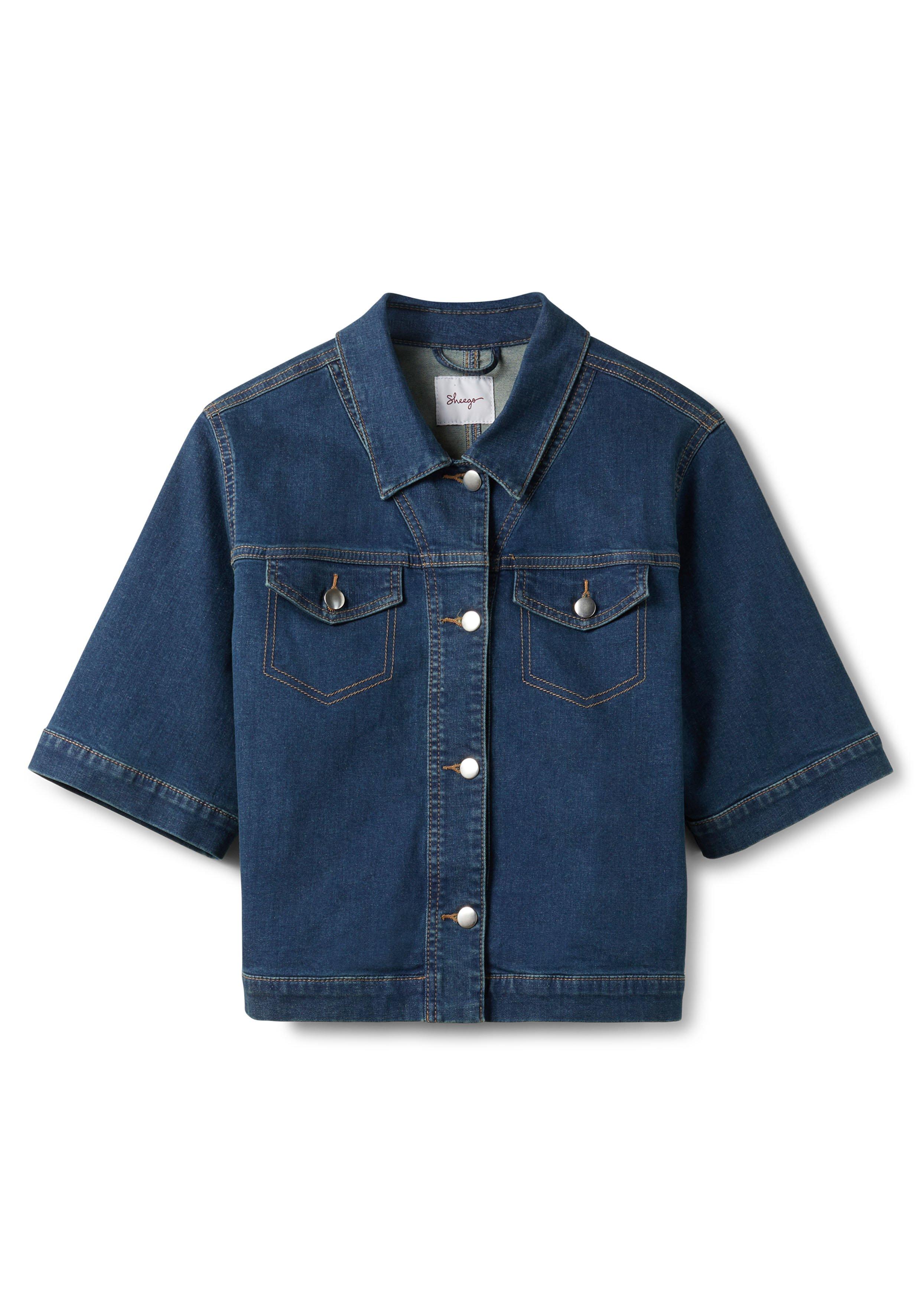 Jeansjacke in kurzer, kastiger Form mit Halbarm