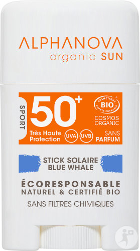 Alphanova Organic Sun Stick Solaire Sport IP50+ Blue Whale Bleu Bio 12g