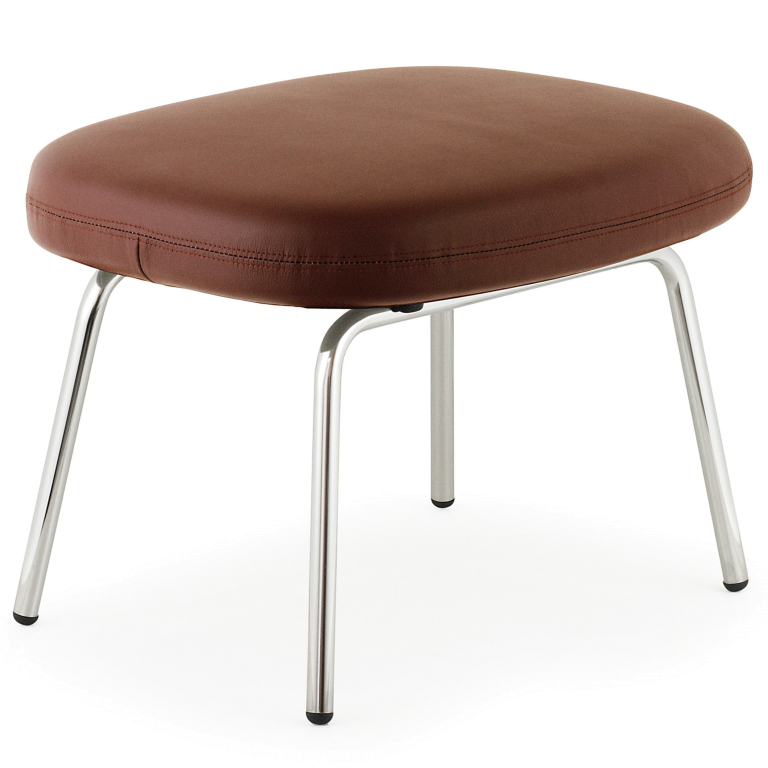 Normann Copenhagen Era Footstool voetenbank met verchroomd onderstel Leder Tango bruin