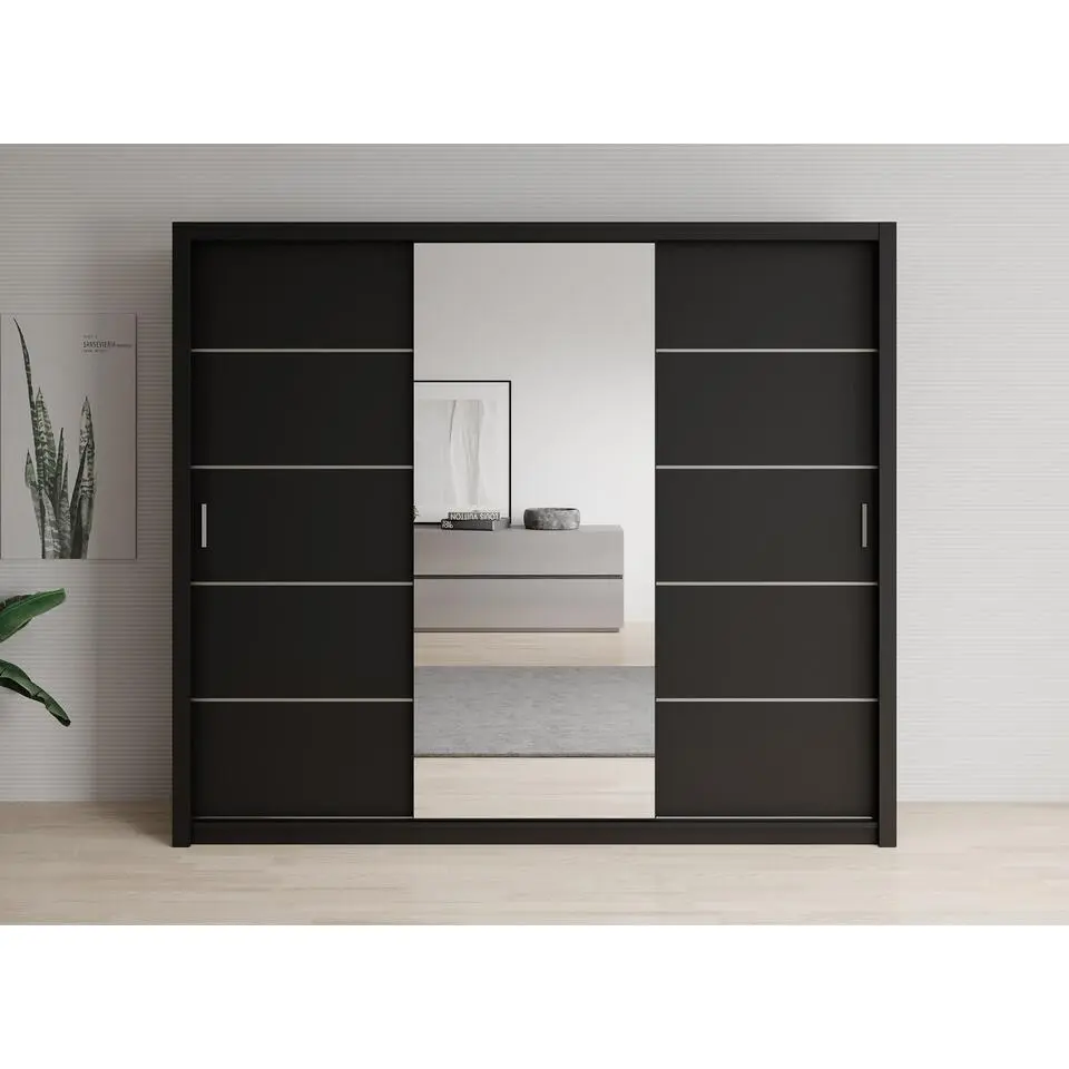 Meubella - Kledingkast Blake - Mat Zwart - 250 cm - Met spiegel