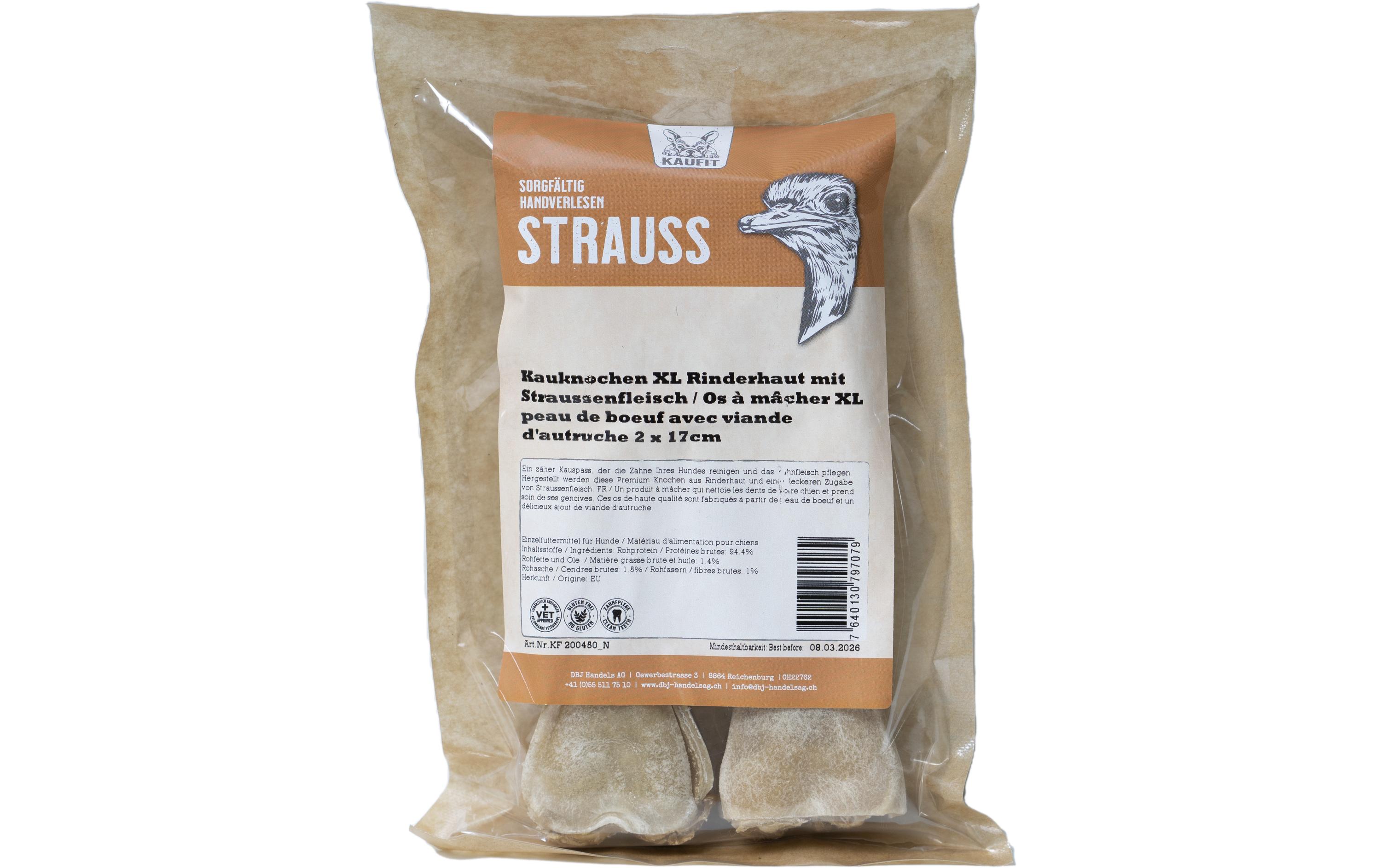Kauknochen Rind mit Straussenfleisch, 17 cm, 245 g, 2 StückKausnack