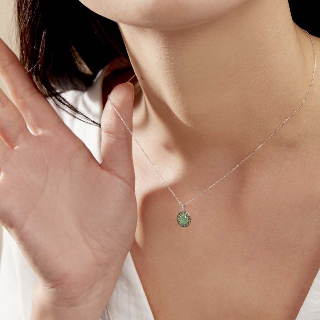 Collier Leona Or Blanc Emeraude Diamant