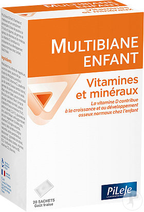 PiLeJe Multibiane Enfant Vitamines Et Minéraux Goût Fraise 20 Sachets