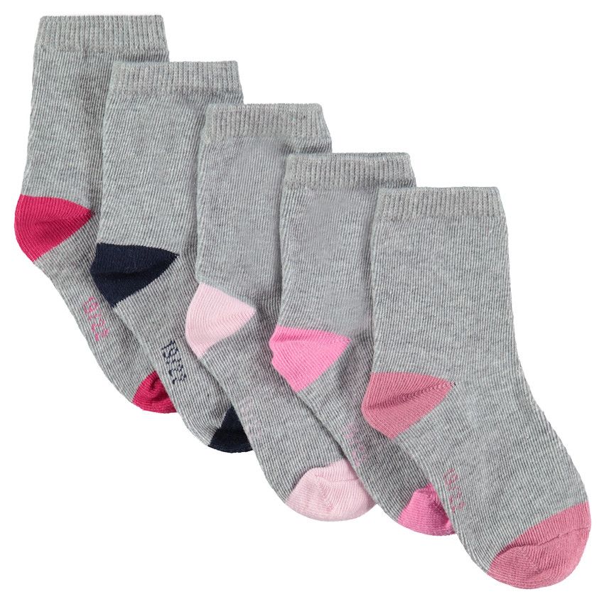 Lot de 5 paires de chaussettes unies avec bout et talon contrastés - Gris chiné