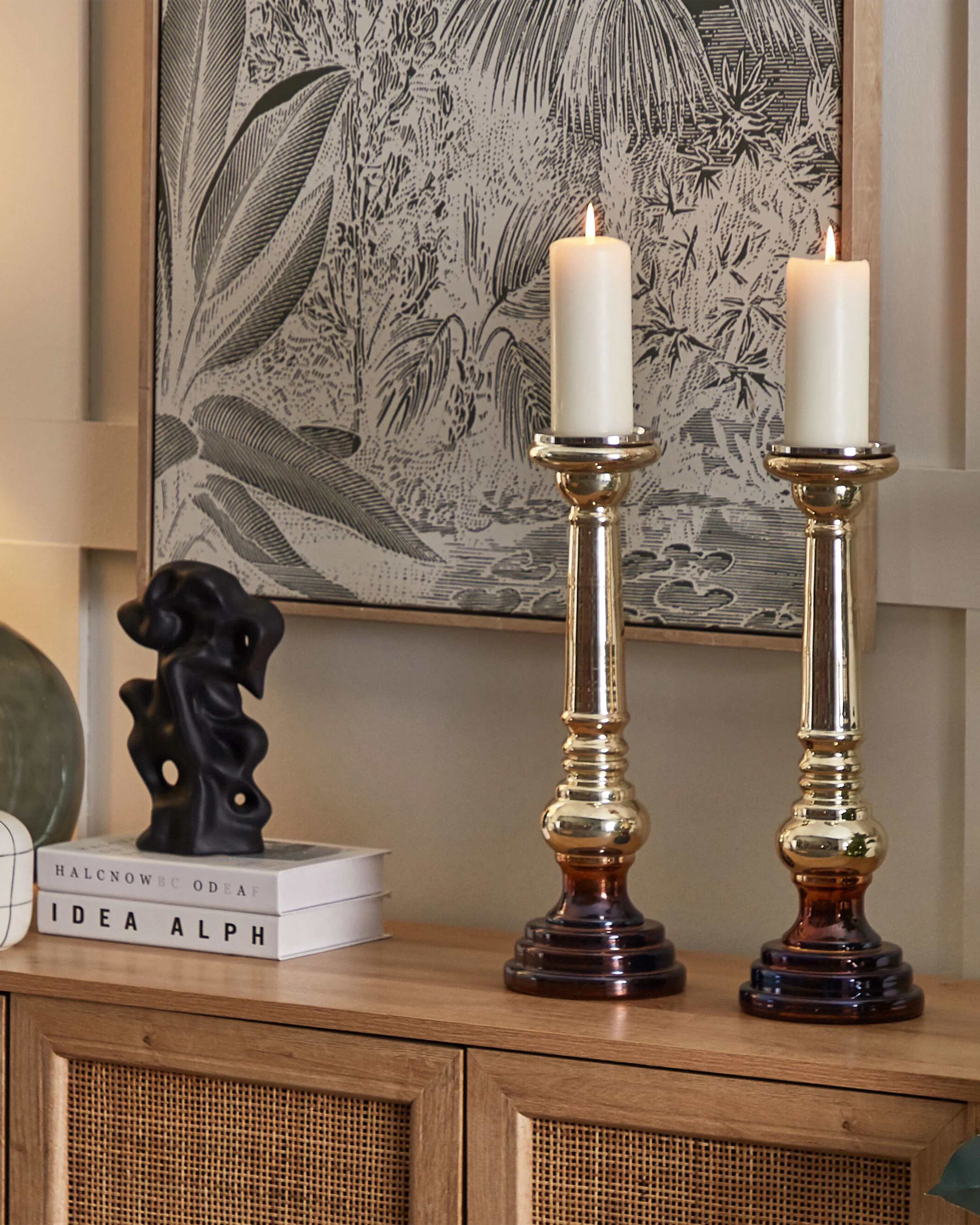 Set van 2 kaarshouders IMARTI Glas 40 cm Goud