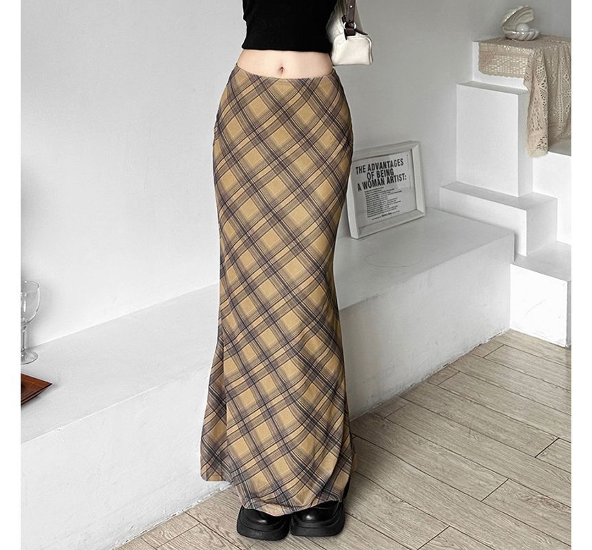 Sugarcoat - Lage taille geruite maxi zeemeerminrok