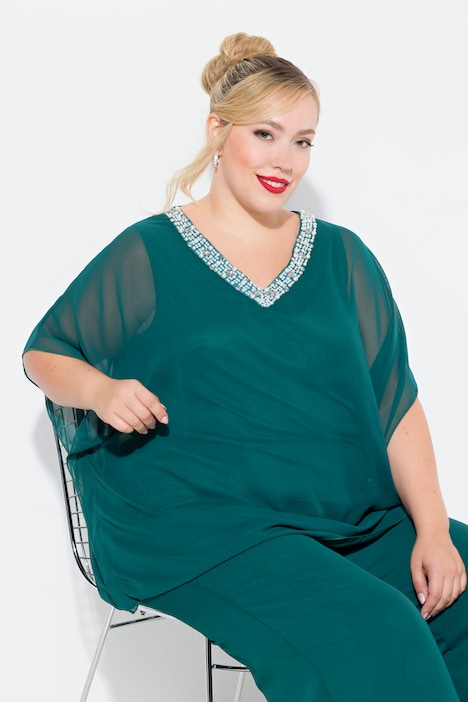 Chiffonbluse, doppellagig, V-Ausschnitt, Halbarm