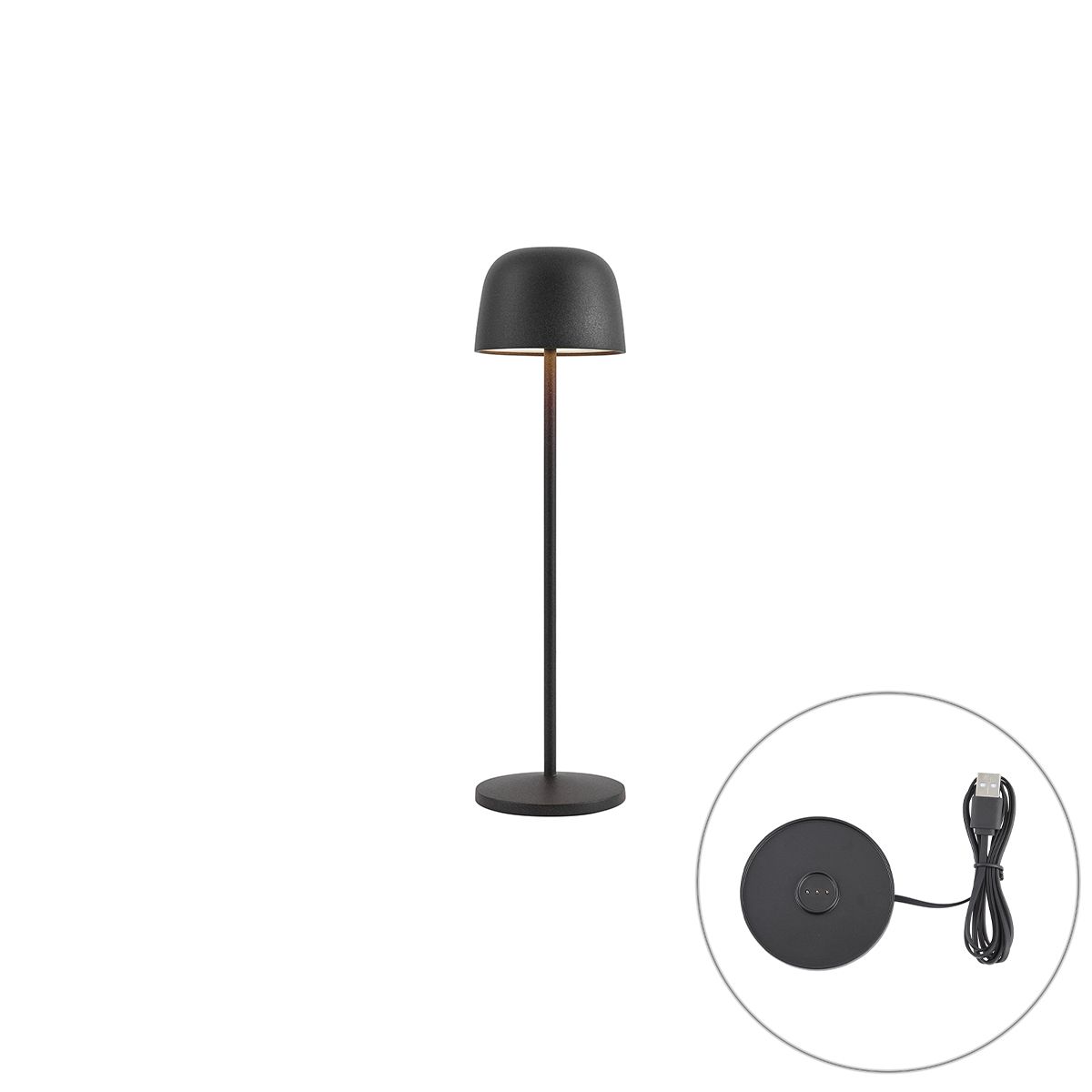 Tafellamp zwart incl. LED oplaadbaar met laadstation IP65 - Raika