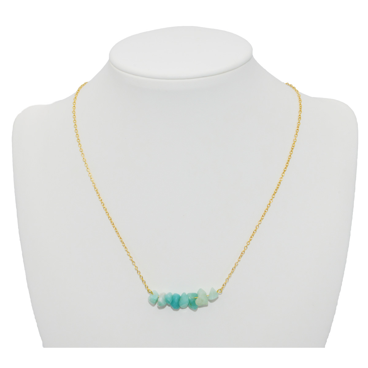 Collier de Perle chips semi-précieuse  d'amazonite-doré à l'or fin