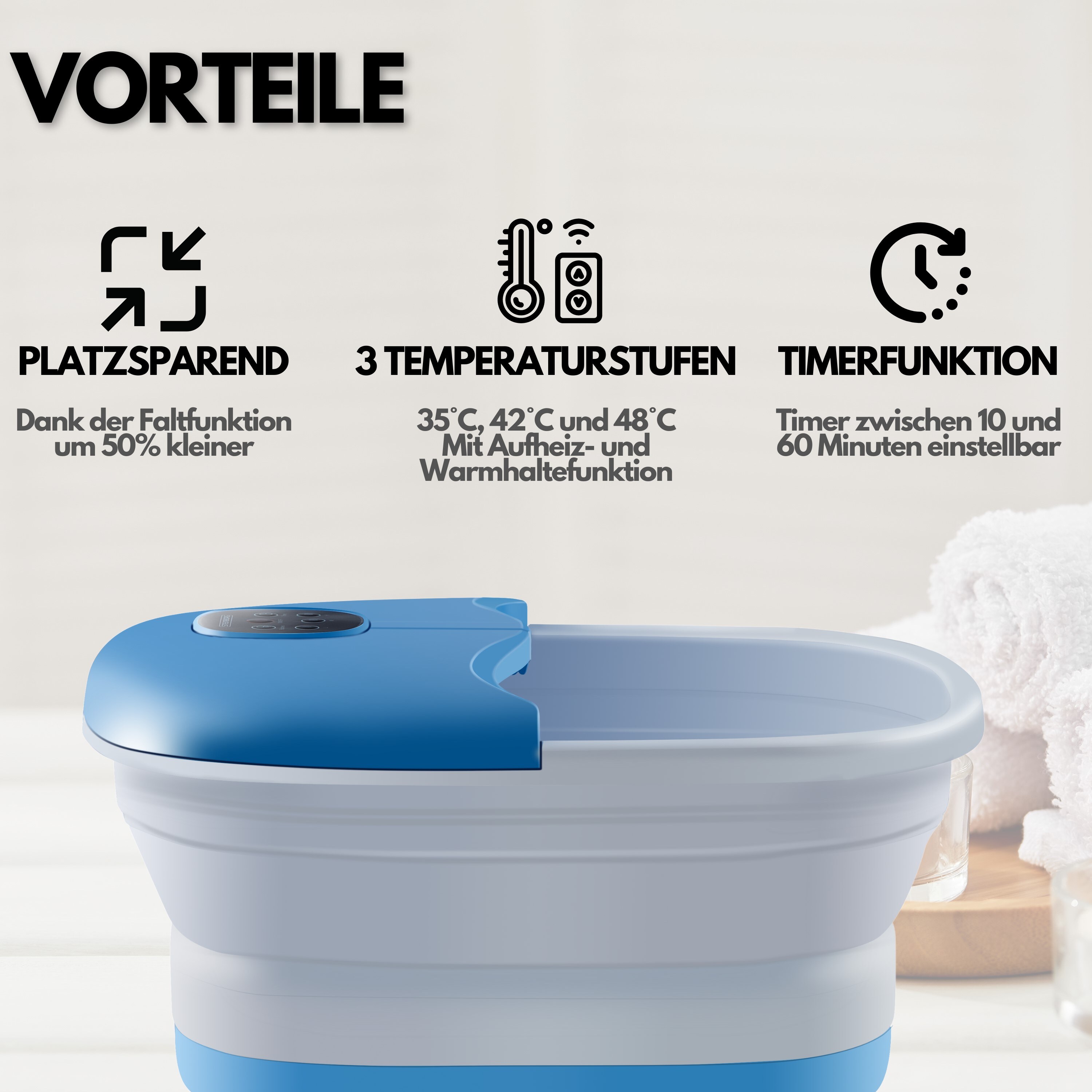 Steinborg faltbares Fußsprudelbad m. Fernbedienung Platzsparend Timer