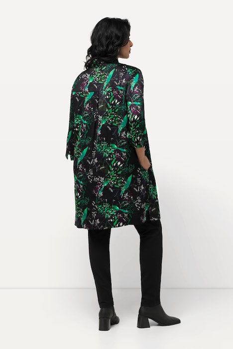 Long-Tunika, Satin, V-Ausschnitt, Schluppe, 3/4-Arm