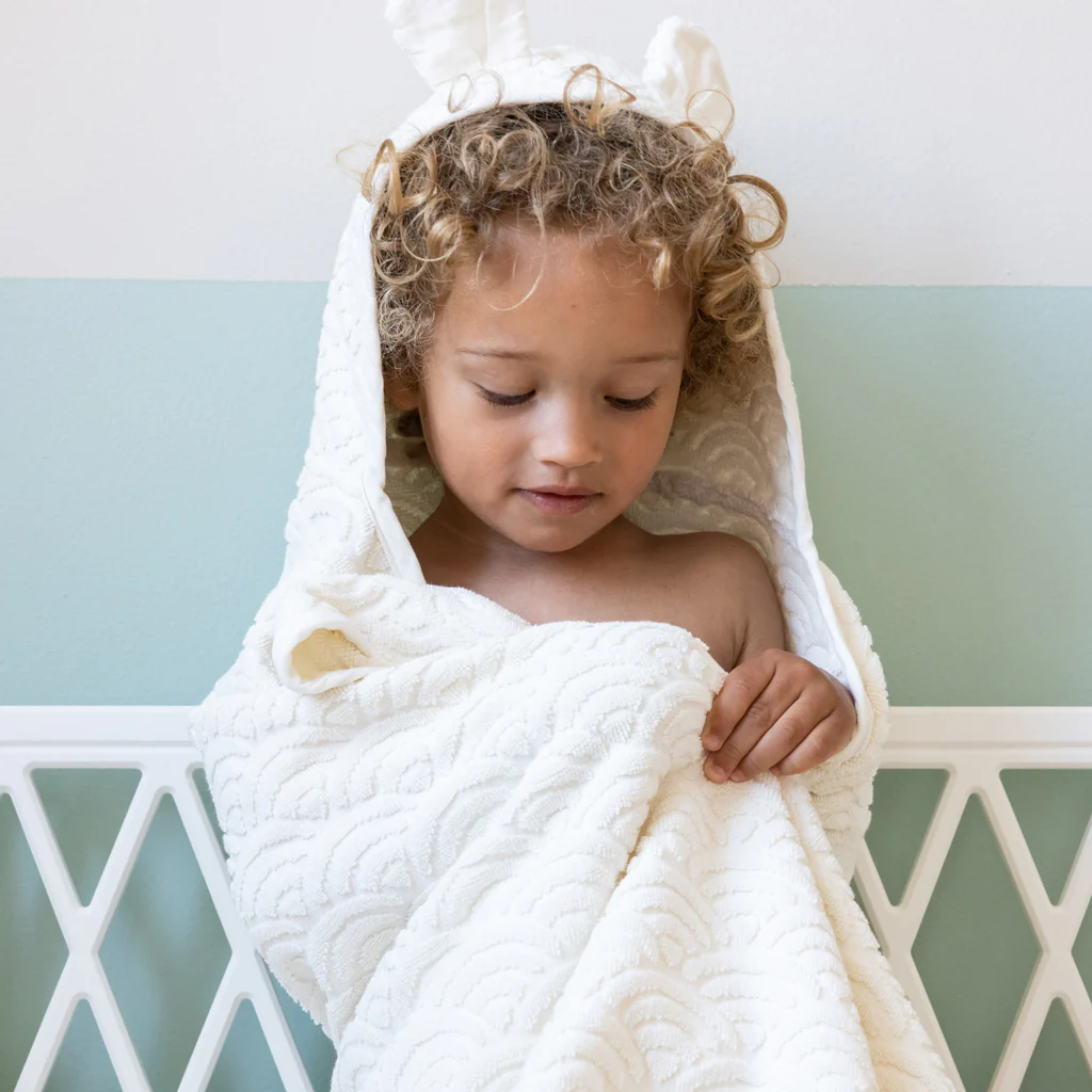 Håndklæde med hætte og ører, Junior - GOTS Off-White
