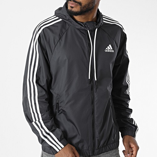 Coupe-Vent A Capuche A Bandes BSC 3 Stripes H65776 Gris Anthracite