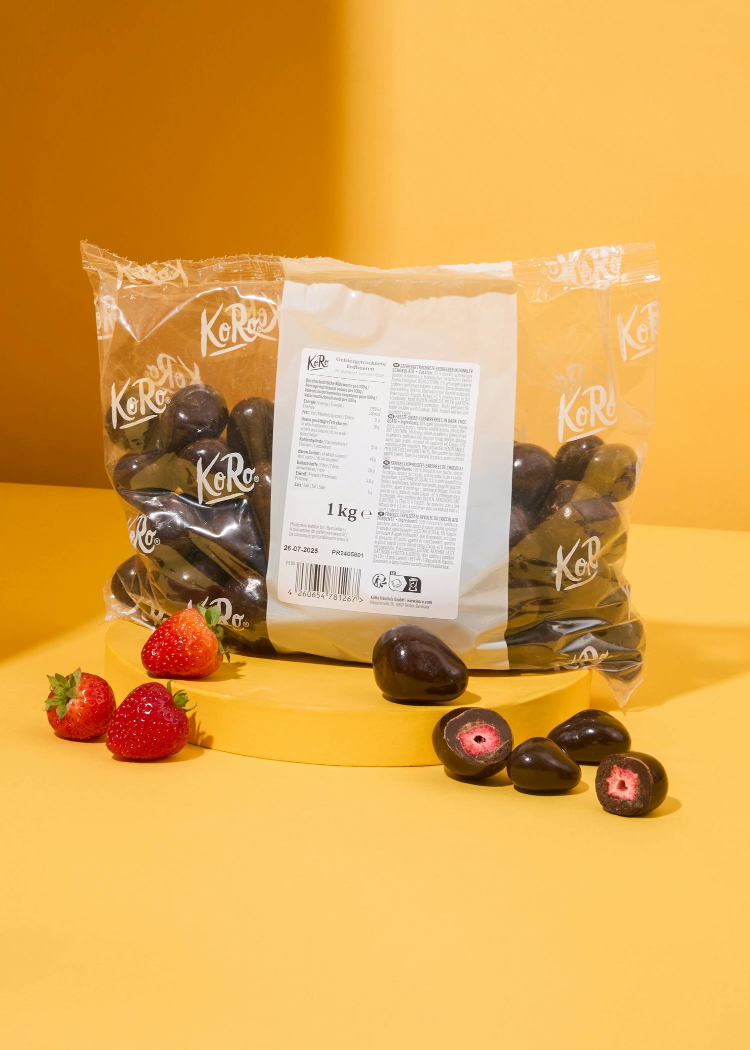 Gefriergetrocknete Erdbeeren in dunkler Schokolade 1 kg