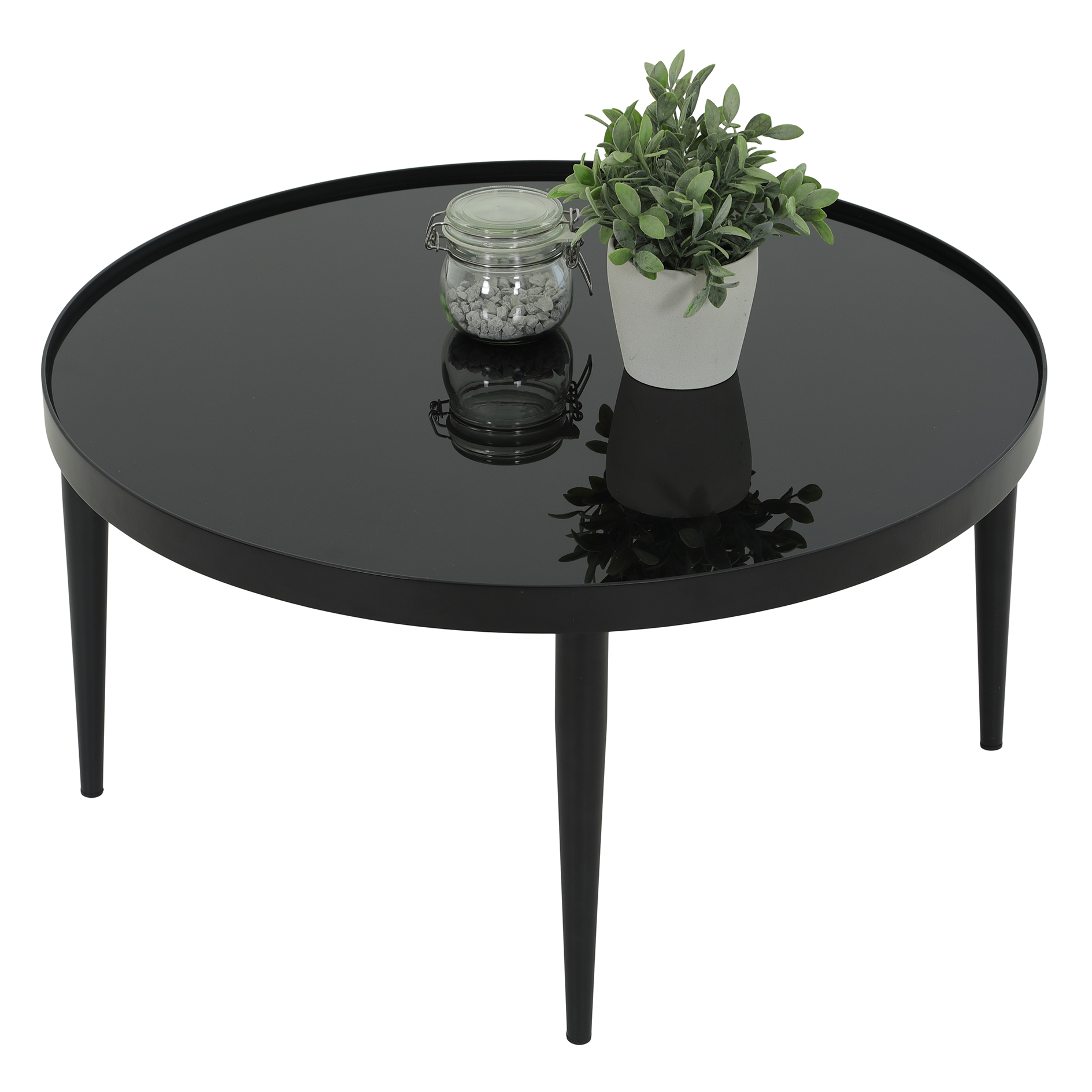Couchtisch - schwarz - Glasplatte - Ø 80 cm