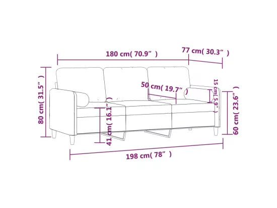 Canapé 3 places avec oreillers décoratifs bleu 180 cm velours